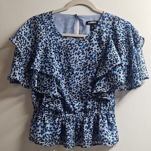 Express Blue and Black Ruffle Blouse